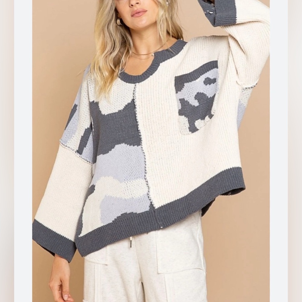 POL Camo Print Oversized Sweater